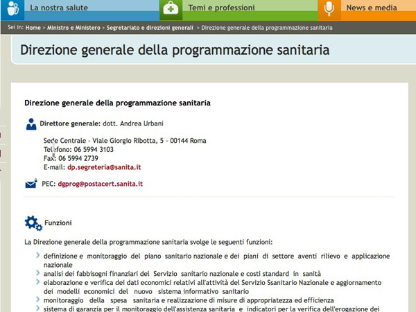 urbani andrea dg programmazione sanità ministero salute